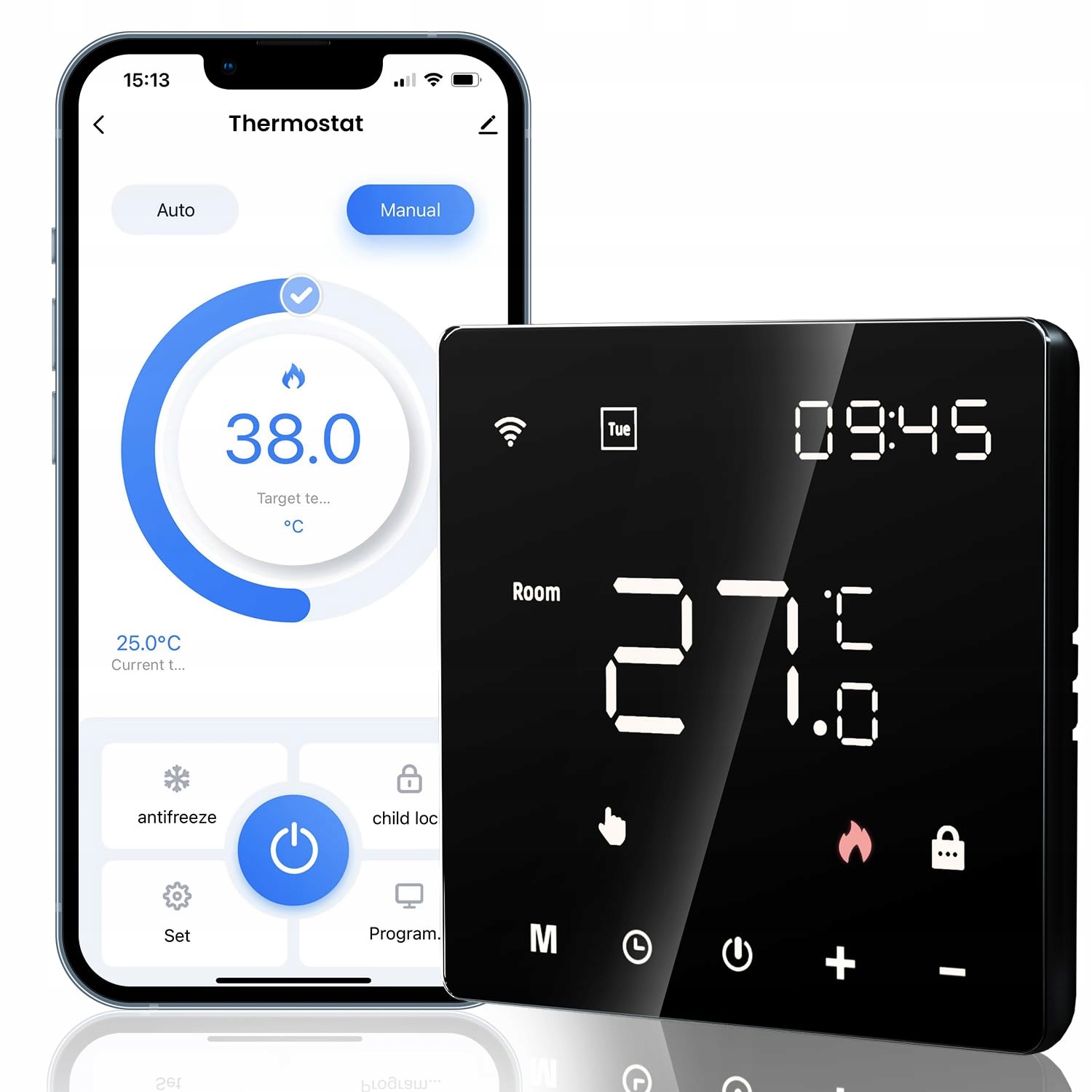 Termostat, elektrické podlahové kúrenie, 16A WiFi LED